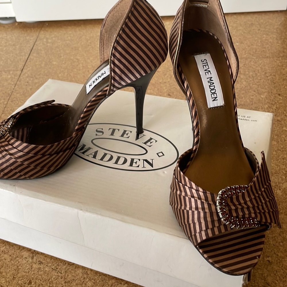 Steve Madden Striped with Jewel accented high heel. Worn once.